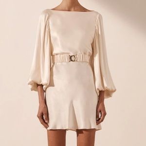 SHONA JOY LA LUNE BALLOON SLEEVE MINI DRESS WITH BELT - CREAM